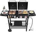 GRILL DEPOTS Gas and Charcoal Grill Combo, BBQ Grills with Cast Iron Grill Grates and Stainless Steel Flat Top Griddle, 2 Burner Propane Grill for Outdoor Barbecue