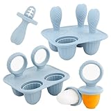 Silicone Popsicle Molds, Mini Breastmilk Popsicle Molds with Sticks, Frozen Breast Milk Teether Popsicle Maker Ice Pop Molds for Infant Feeding Spoon (2Set-Blue)