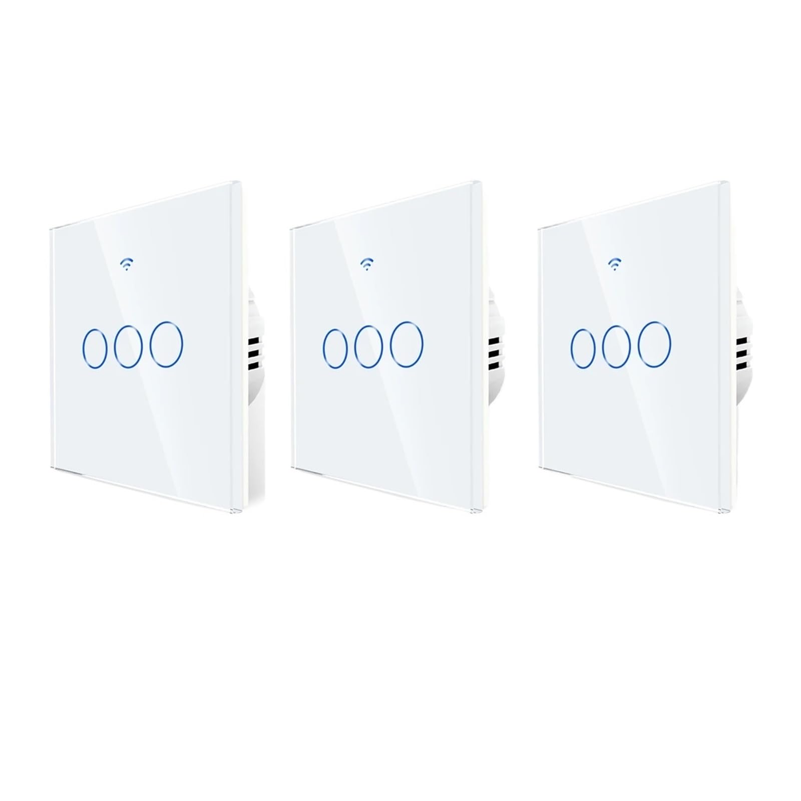 Interruptor de escalera intermedia, interruptor inteligente, Panel de vidrio, interruptores táctiles de pared, Control remoto(White 3 gang x3)