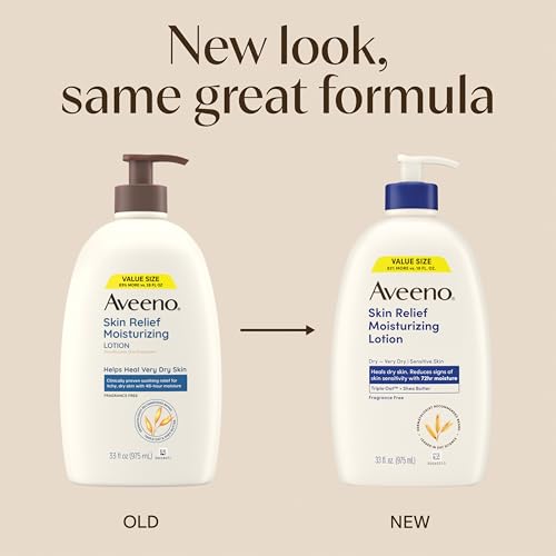 Aveeno Skin Relief Moisturizing Lotion Heals Very Dry, Sensitive Skin, Fast-Absorbing Body Lotion with Triple Oat & Shea Butter, Fragrance Free, Non-Comedogenic, Value Size, 33 fl. oz - Image 3