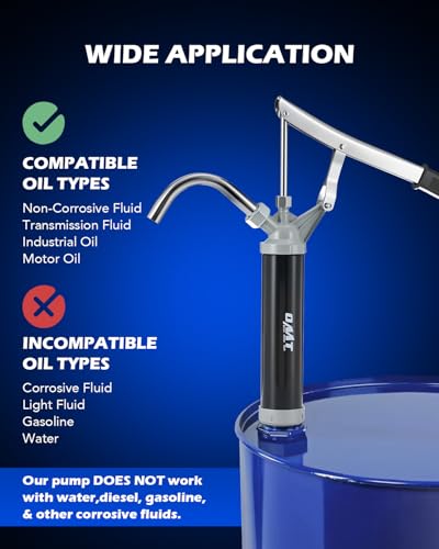 Image of OMT 55 Gallon Drum Pump, Lever Action Barrel Pump for 15 to 55 gal Drums | Heavy Duty Barrel Hand Pump with Telescoping Suction Tube Transferring Heating Oil, Motor Oil, Transmission Fluid