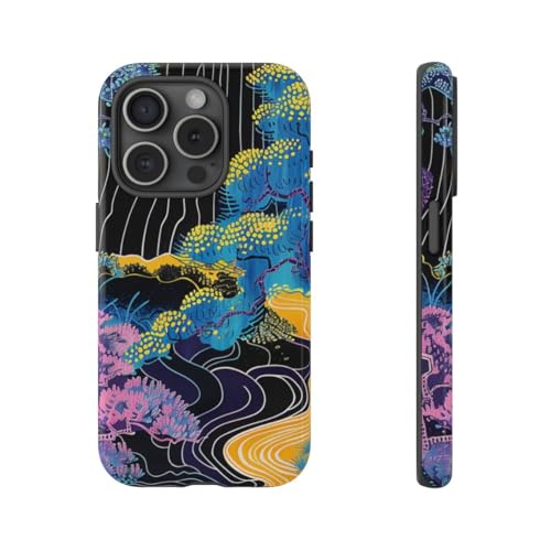 Coque iPhone 15 Pro arbre abstrait bleu : protection brillante
