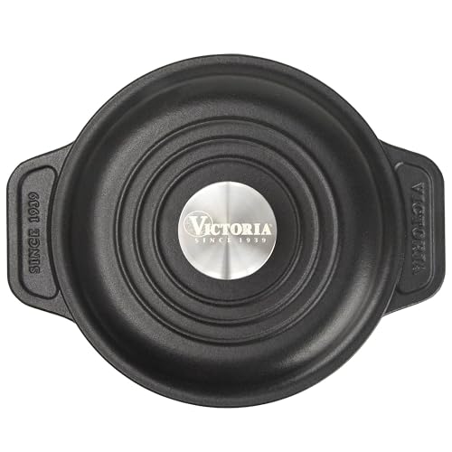 Victoria Dutch Oven Gusseisen Emailliert, Induktion 20cm, Topf Brot Backen 1,9 L, PTFE und PFOA Frei, Geeignet für Feuer, Grill, Backofen, Ceranfeld, Kochfeld, Gas