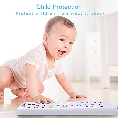suloea USB Extension Lead 5M with Switches,5 Way 2 USB Switched Power Strip ,Plug Extension Mountable Surge Protection Extension Cord for Home Office ,5 Meter Extension Cable