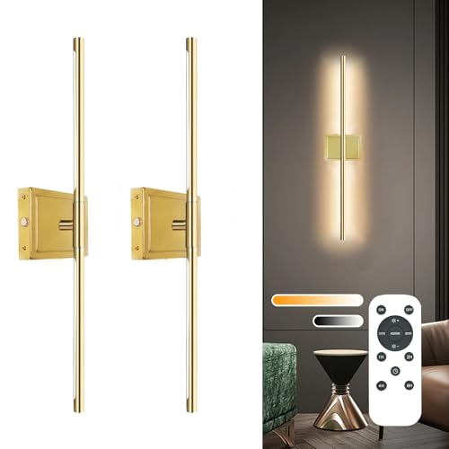 Image of Wall Sconces Set of 2 Battery Operated, 8000mAh USB Rechargeable Wall Sconce with Remote Control, 360Rotate Dimmable 3000K-6000K LED Dimmable Picture Lamp for Living Room, Bedroom, Hallway (28inch)