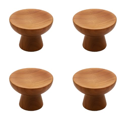 Image of 4 Piece Teak Wood Drawer Knob| Round Wooden Cabinet & Wardrobe Door Handle | Natural Finish Furniture Knob for Cupboard, Kitchen Drawer, Dresser & Home Decor Hardware Modern Style - 1.5 Inch