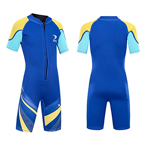 ZCCO Neoprenanzug Kinder, Kids Neoprenanzug 2.5mm Neopren Thermal Badeanzug, Neopren Front Zipper Taucheranzüge Surfen Schwimmen Tauchen Warmhalten für Wassersport,Blau XXS