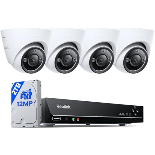 Reolink 12MP Kit Vidéo Surveillance, 4X 12MP Caméra IP PoE, Détection de Personne/Véhicule, Audio Bidirectionnel, Kit Caméra Surveillance avec 8CH 2To...