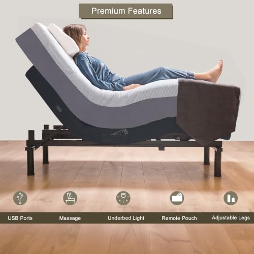 Image of Premium King Adjustable Bed with 14 Inch Prime Gel Memory Foam Sleep System, Massage, Zero Gravity, Anti-Snore, Programmable Memory Positions, USB, Underbed Lighting, Zero Clearance