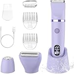 3-in-1 Electric Razor IPX7 Waterproof Bikini Trimmer Wet & Dry Use Painless Personal Trimmer Groomer for Ladies Face Body Legs Bikini Public Hairs Electric Lady Shaver with Replaceable Heads