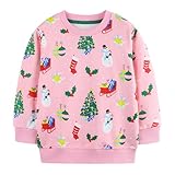 Smazero Little Girls Christmas Jumper Sweatshirt Kids Cotton Crew Neck Santa Claus Reindeer Xmas Clothes Toddler Pullover Tops for Children 2-9 Years