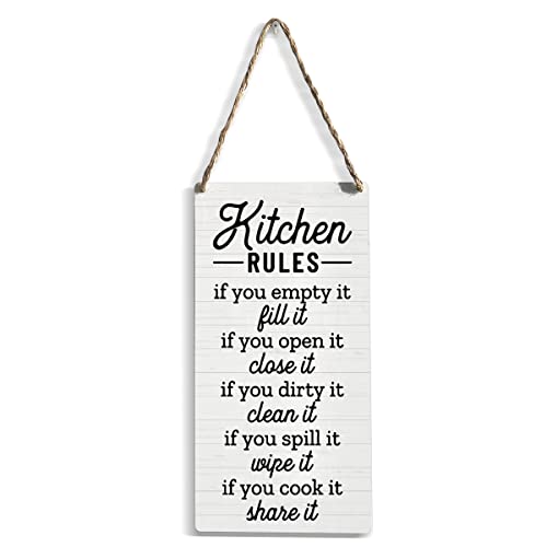 Rustic Wood Sign Kitchen Décor Farmhouse Home Kitchen Wall Decor Fun Hanging Wall Sign Wooden Wall Art Decor Decorative Plaque Sign For Home Kitchen Dining Living Room Coffee Cafe Decor Kitchen Rules #TOP8