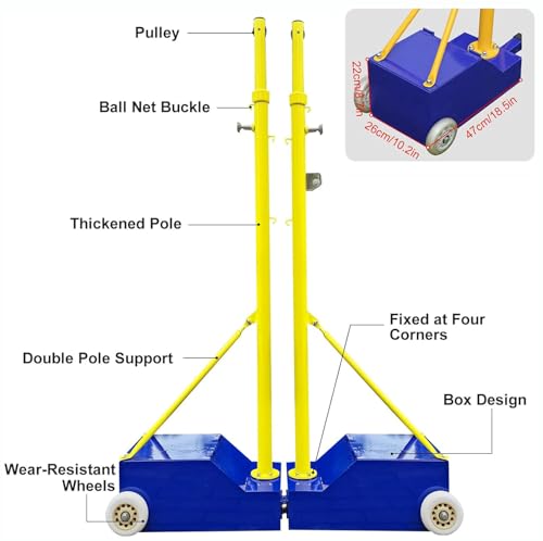 Pali da badminton con telaio a rete, pali da pallavolo/badminton per cortile, supporto resistente per pallavolo con 2 reti, altezza regolabile da 12 a 2 m, per interni/esterni/adulti/scuola