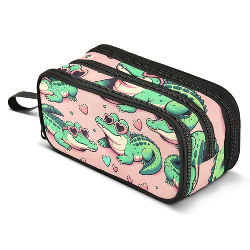 Image of ALAZA Alligator Crocodiles Pink Pencil Case Big Capacity 3 Compartment Pen Bag for Boys Girls Kids Pencil Holder Box Adult Makeup Pouch School Stationery Storage Bag