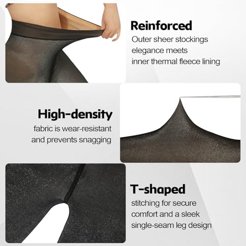 Image of X-CHENG 2 Pairs Fleece Lined Tights Thermal for Women-High Waisted Opaque Black Leggings Thick Warm Winter Tights