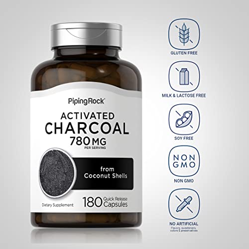 Piping Rock Activated Charcoal Capsules 780Mg | 180 Pills | From Coconut Shells | Non-Gmo, Gluten Free Supplement #TOP2