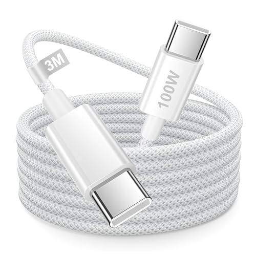 USB C Kabel 100W Wei&szlig;, PD3.0 Schnellladekabel USB C auf USB C Kabel 3M Ladekabel USB C auf Typ C Nylon Typ C Ladekabel f&uuml;r iPhone Air/17 15 16 Pro Max/Plus,iPad Pro/Air,MacBook Air/Pro,Samsung S25 S24