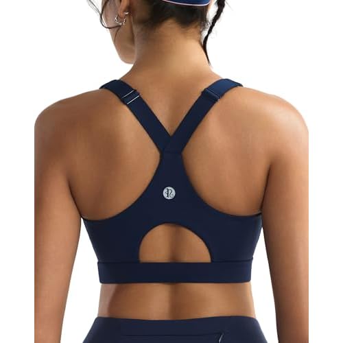 RUNNING GIRL High Impact Sports Bras for Women, High Support Running Adjustable Sports Bra Molded Cup Strappy Dark Blue Small