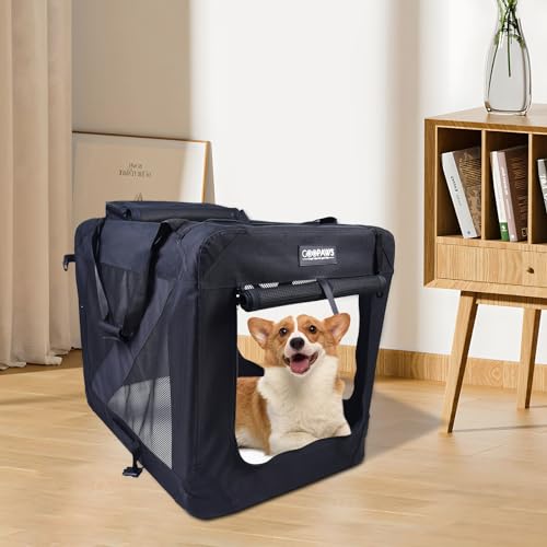 JESPET 36'' Soft Dog Crates Kennel for Pets, 3 Door Soft Sided Folding Travel Pet Carrier with Straps and Fleece Mat for Dogs, Cats, Rabbits, Grey Blue Beige & Black (36" L x 24" W x 27" H, Black) - Thumbnail 6