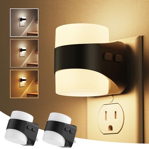 Image of L LOHAS LED Night Lights Plug into Wall with 3CCT Adjustable (3000K /4000K /5000K), 3 Level Dimmable Night Light, 1W Low Power Nightlight with Auto On /Off Sensor, 2 Pack