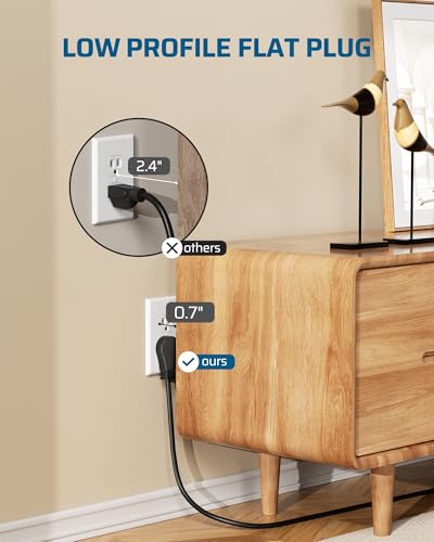 DEWENWILS Extensión eléctrica 6 tomas 1.83 m Negro, enchufe plano giratorio 360° miniatura 4