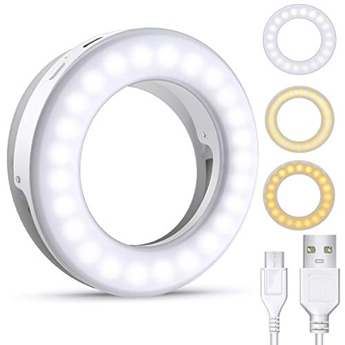 (2020 Upgraded New Version) Selfie Ring Light, 3 Lighting Modes Rechargeable Clip on