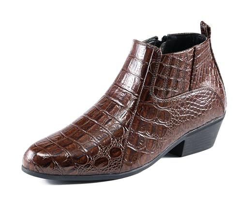 Amali Jasper Men's Fashion Ankle Boots Side Zipper Crocodile Alligator Print Pointed Toe - Main Image
