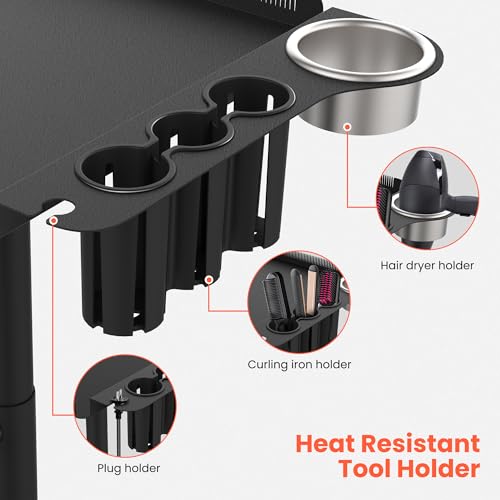 TASALON-Rolling-Salon-Tray-on-Wheels-Metal-Hairstylist-Tray-Rolling-Cart-for-Hair-Salon-Station-with-2-Magnetic-Hair-Color-Bowls-Salon-Trolley-Cart-with-Holder-and-Hair-Separator-Stand