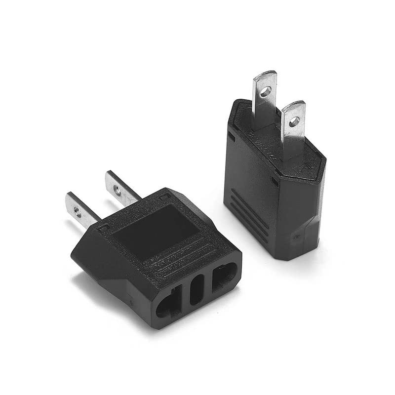Europe to United States Travel Power Adapter to Connect European Electrical Plugs to North American Power Outlets for Cell Phones, Tablets, eReaders, and More (2-Pack, Black)