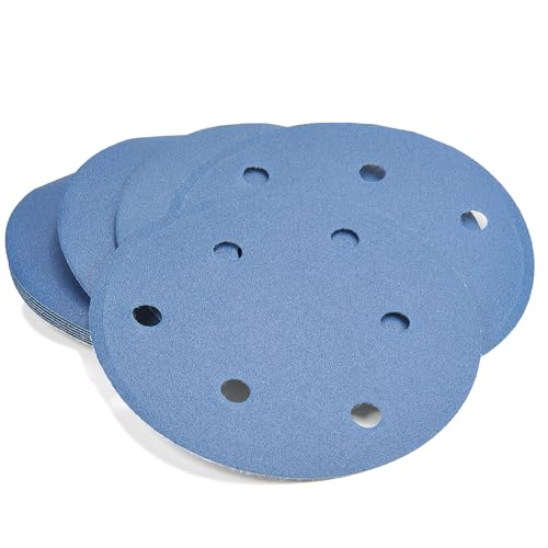 Jutagoss Sanding Discs, 5 Inch 6-Hole 150 Grit Aluminum Oxide Sandpaper Discs, Abrasive Sandpaper for Random Orbital Sanders, Hook and Loop Sanding Paper for Automotive and Woodworking, 10 Pack