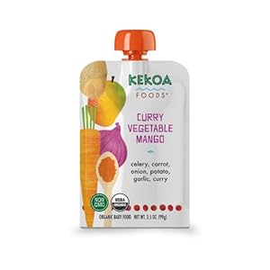 Kekoa Foods Curry Vegetable Mango Baby Food PurÃ©e | 100% USDA Certified-Organic, No Sugar Added | Organic, Non-GMO, Gluten-Free, Vegan | Mild Curry with Celery, Carrot & Potato | 3.5 oz Squeeze Pouch