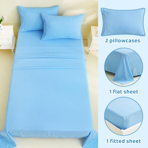 Image of Viviland 4 Pieces Boys Full Sheets Set Kids, Sky Blue Bed Sheets | Breathable & Soft Microfiber Kids' Sheet & Pillowcase Sets, Fitted Sheet with 15 inch Deep Pocket and Corner Straps, Easy Care
