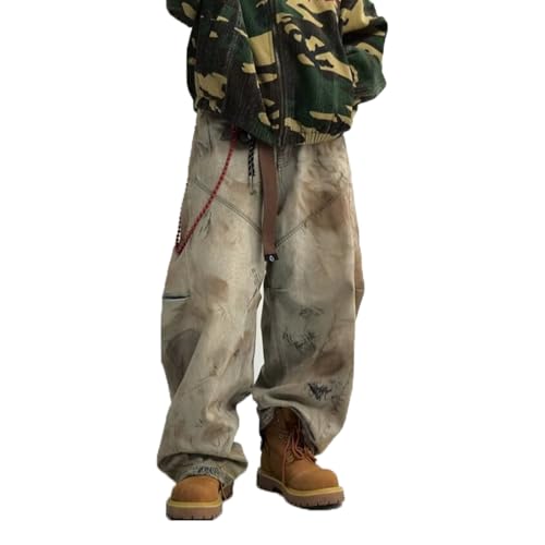 Retro Loose-Fitting Jeans, high-Waisted Cotton Casual Pants, Unisex, Versatile, Washed Work Pants