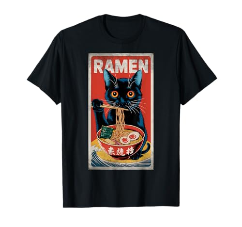 Vintage Cat Ramen Japanese Funny Graphic Kawaii Cat Anime Camiseta