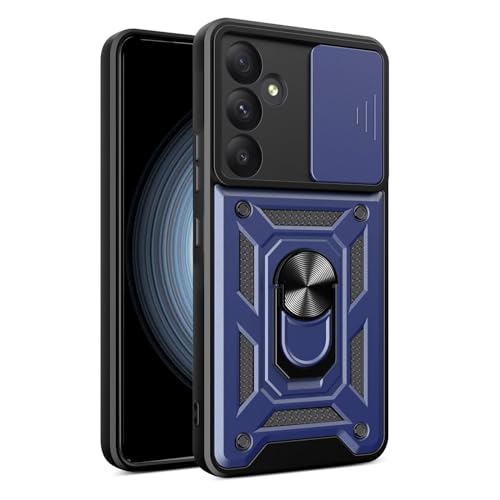 Custodia per Cellulare Samsung Galaxy A55 5G 6.5 Inches PC Anello Armor Push Window Anti Drop per Cover - blu