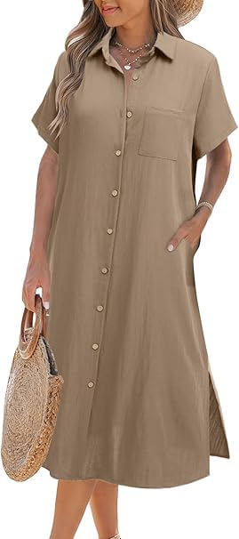Robe chemise boutonnée Zeagoo en beige taille S pour look décontracté