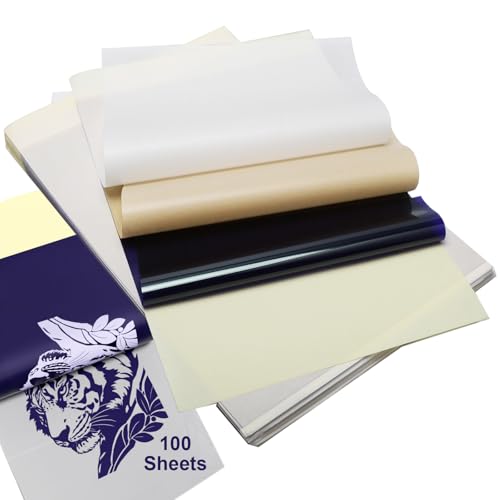 Samamoca 100 Blatt Tattoo Transferpapier,A4 Tattoo Papier Kohlepapier Tattoo Schablonen Pauspapier,Blaupause Matritzenpapier für Tattoos,4-Lagiges Design, 21Cm*31Cm Stencil Papier Tattoo