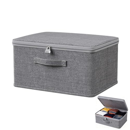 JUGUTA Scatola Richiudibile In Tessuto - Scatola Con Lucchetto A Combinazione - Contenitore Pieghevole Con Coperchio - Contenitori Per Armadio (30 X 20 X 14 Cm)