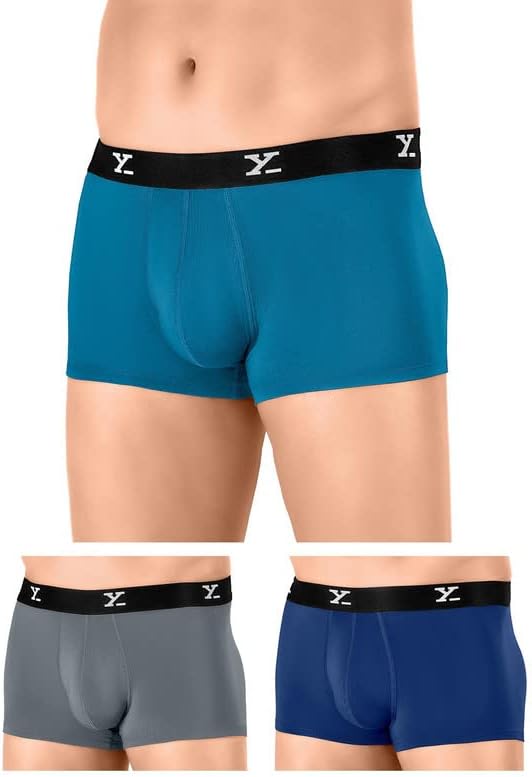 Men's Micro Modal Trunks - Ace Underwear for Men Pack of 3 (L; Twilight Blue+Deep Sea Blue+Grey)