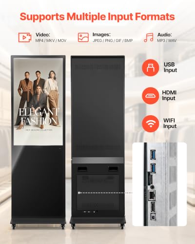 Image of VEVOR 43 in Indoor Digital Signage Floor Standing Advertising Display Kiosk, with WiFi HDMI /USB Input Android OS, 178 Wide View, LCD Screen Interactive Monitor, Mobile Commercial Totem Poster