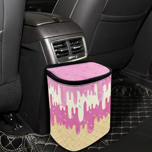 Image of KEIAHUAN Ice Cream Car Trash Can with Lid Cute Leakproof Car Trash Garbage Bag Hanging Multi-Functional Rubbish Bag for Travelling, Camping