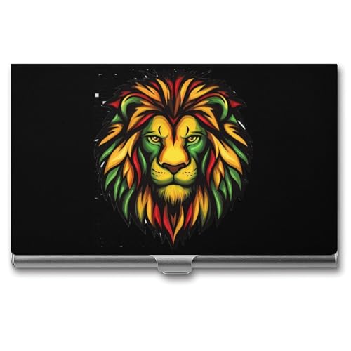Rasta Jamaican Lion Face Business Card Case Pocket Card Holder Slim Card Wallet for Men Women