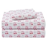 Viviland 3 Pieces Girls Pink Twin Sheet Set - Soft Microfiber Fitted Flat Sheets & Pillowcase - Pink Cherry Bow Print Bedding Sets - for Kids & Toddlers