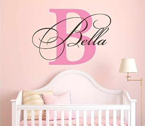 Nursery Custom Name and Initial Wall Decal Sticker 28" W by 20" H, Girl Name Wall Decal, Girls Name, Wall Decor, Personalized, Girls Name Decor, Nursery Bedroom Baby Decor Plus Free Hello Door Decal