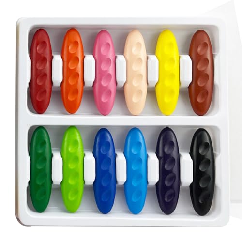 Ceras de Colores para Niños,Paquete de 12 Crayones,Ceras para Colorear,Fáciles de Agarrar,Colores Surtidos,Brillantes y No Tóxicos