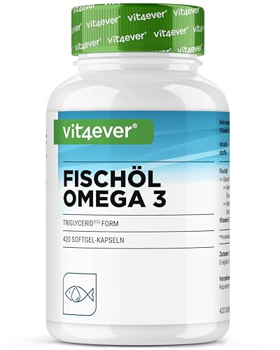 vit4ever Omega 3 Kapseln hochdosiert - 420 Kapseln mit 4000 mg Fischöl pro Tagesportion mit EPA & DHA in hochwertiger Triglycerid-Form - Gereinigt und aus nachhaltigem Fischfang