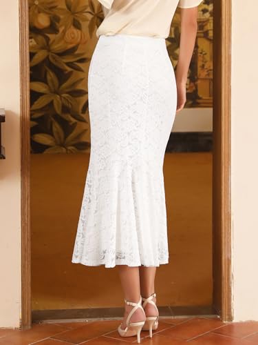 Women's Cocktail Skirts Wedding Guest 2025 Spring Lace Ruffle Hem Midi Mermaid Skirt4