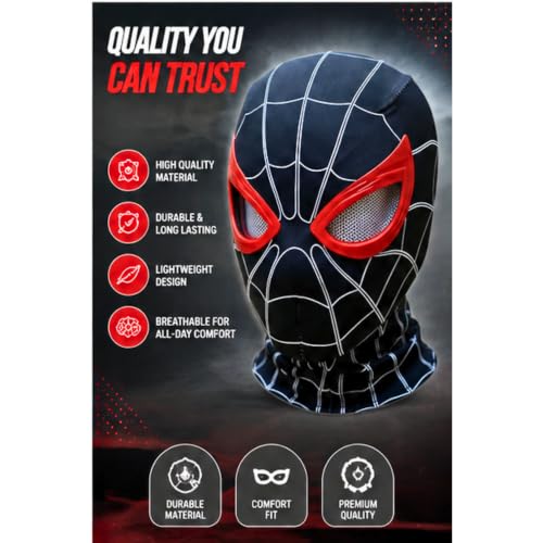 Image of SHOPOGENIX Kids Superhero Spider Mask Costume - Full Face Stretchable Cosplay Mask with Breathable Mesh Eyes | Halloween, Birthday Party, Fancy Dress & Role Play Costume