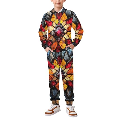 Boy's Girl's Hooded Tracksuit Pullover Sweatshirt Jogging Pants Sweatsuit, Southwest Tribal Native Stained Glass