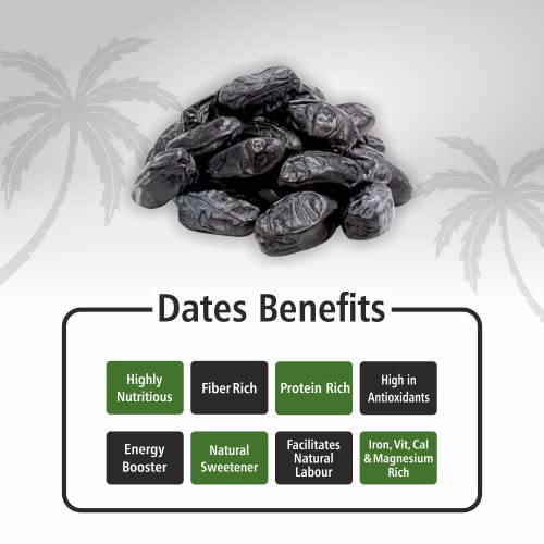 Image of Everyday Four Seedless Black Dates | All Natural Fresh Khajur with No Added Sugar | Healthy & Nutrition Free 800g Dry Fruits | Black Khajoor Rich in Protein & Vitamin Vegan Finest Dates